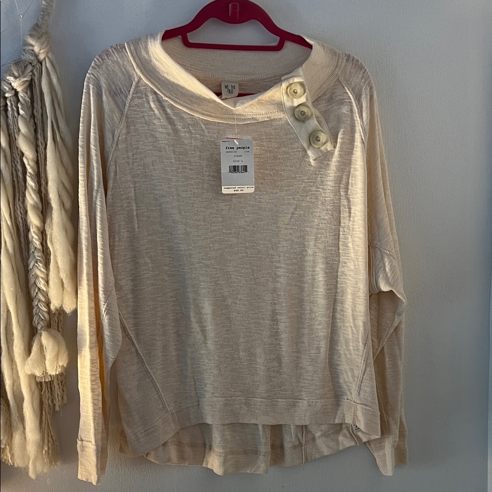 Free People Cream Long Sleeve Shirt with Button Accents